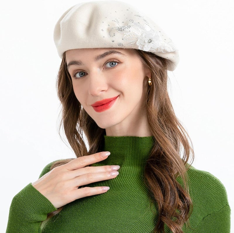 ZLYC Womens French Beret hat, Reversible Solid Color Mosaic Warm Beret Cap for Girls - Image 2